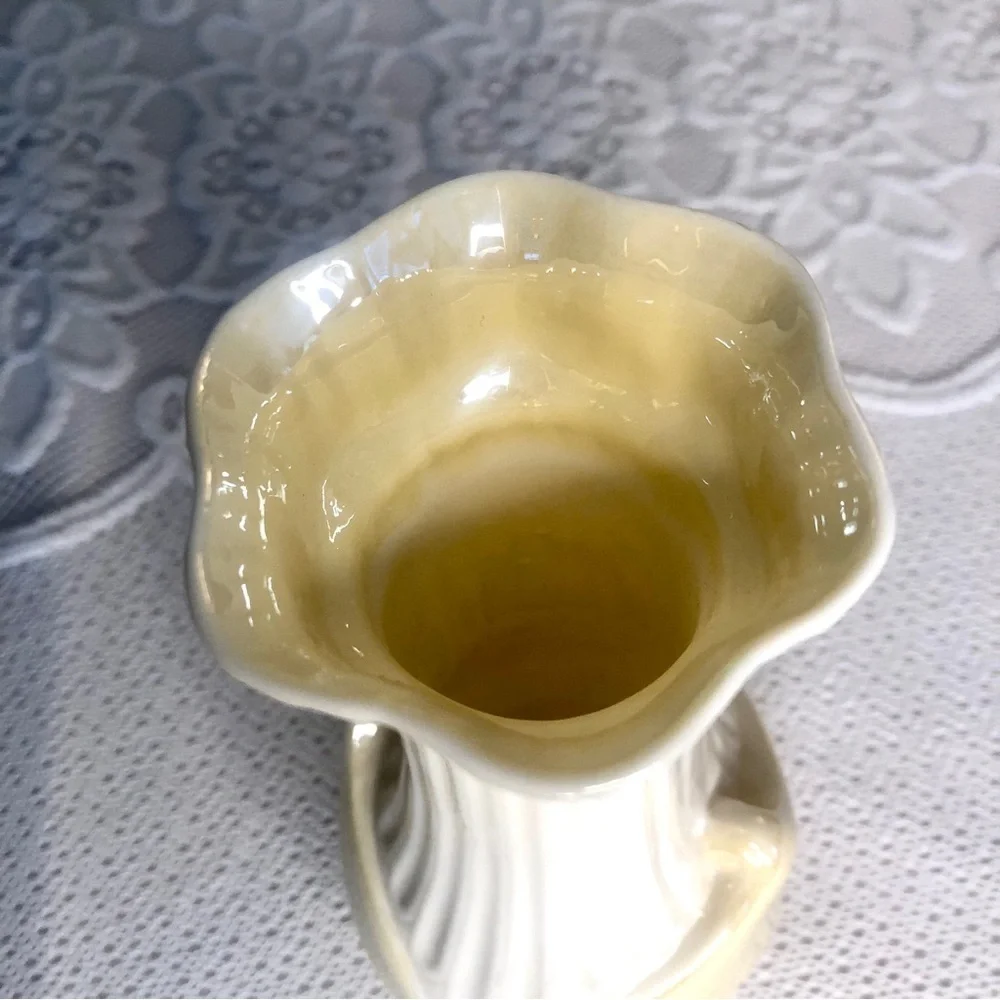 Belleek Moore Vase Vintage Ireland Ivory with Yellow Lustre Scallop Rim Irish